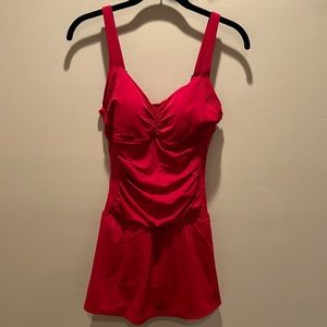 Red Jantzen swim dress size 8 one piece built in bra adjustable straps
